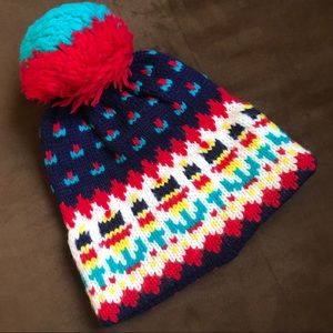 Vintage pom pom knit hat
